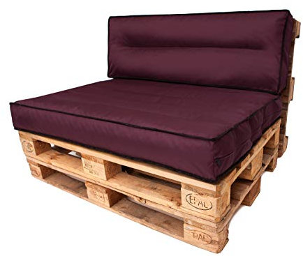 PillowPrim Palettenkissen - Sitzkissen - Komfort für Sofa & Couch - Perfekt für Balkonmöbel & Garten - Weich & langlebig - 120x80 + 120x40 cm, Weinrot