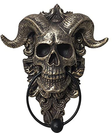 Türklopfer Antik,Gehörnte Schädel Türklopfer Haustür Dekoration Harz Ornament,skull Türklopfer