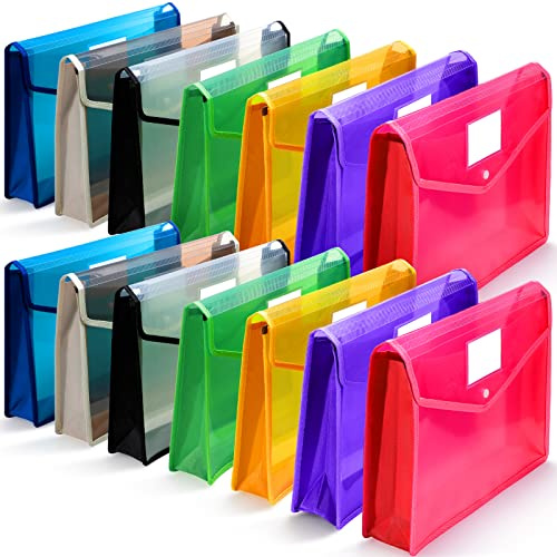 Epakh 14 Pack B4 Plastic Expanding File Folders Waterproof Transparent Expandable File Folder Wallet Document Organizer with Snap Button Closure for School Office Business (Mixed Color)