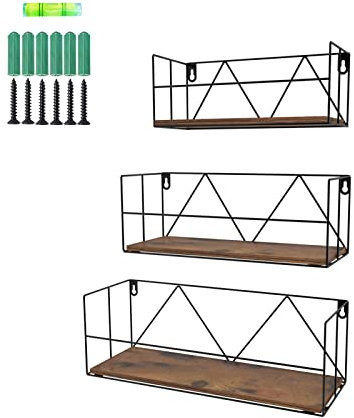 EYMPEU Wandregal im 3er-Set Schweberegale Modernes Regalbrett Wandmontierte Regale Rustikale Aufbewahrungsregale mit Metalldraht Gestelle Anzeigen Wohnkultur für Badezimmer