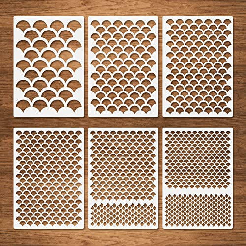 Meerjungfrau Schablonen, 6 Stück Meerjungfrau Gesicht Make-up Schablonen Fisch Schuppen Schablonen 8 Größen Kunststoff wiederverwendbare Gesicht Schablonen für Malerei auf Wand Körper Stoff 21x29.7cm