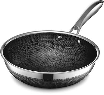 HexClad Hybrid Nonstick Wok, 25 cm, Stay-Cool Handle, Dishwasher Safe, Induction Ready, Compatible with All Cooktops