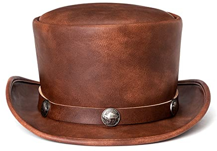 Mittelalterlicher Punk-Halloween-Hut, Neuer industrieller Retro-Stil, PU-Leder, kuppelförmig, Unisex, magischer Hut, Gentleman Party Hut, braun, One size