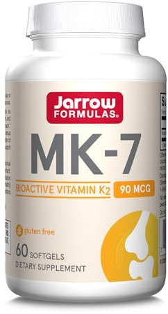 Jarrow Formulas, MK-7, Vitamina K2, 90mcg, 60 Cápsulas blandas, Probadas en Laboratorio, Sin Gluten, Sin Soja, No GMO