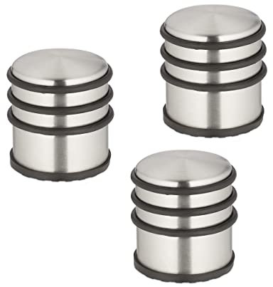 Relaxdays Türstopper Edelstahl, 3er Set, HxD: 7,5 x 7 cm, hoch & schwer, rutschfest, Türzuschlagbremse, silber/schwarz