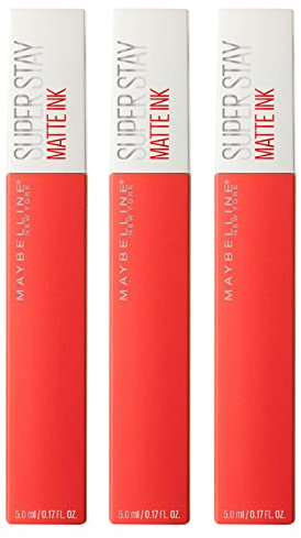 Maybelline New York Superstay Matte Ink Lips Covering und ist ein einheitliches Ergebnis mit Punta Punta Farbe 25 Heroine lange Dauer 16H - 3 Lippenstifte