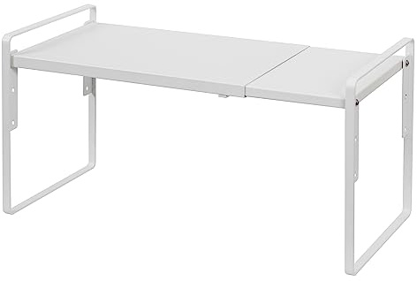 Nxconsu Cabinet Shelf Expandable Height Adjustable Organizer Riser for Kitchen Cabinet Pantry Cupboard Under Sink Countertop Organization Storage Space Saver Stackable Heavy Duty Metal White