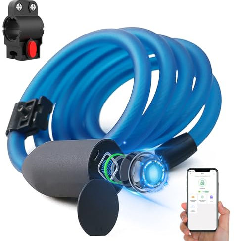Anweller Fahrradschloss Fingerabdruck, Kabelschloss wasserdicht tragbar mit Fahrradschlosshalter, Entsperren von Fingerabdrücken und mobilen Apps, Diebstahlsicherung aus 150cm Stahldraht, blau