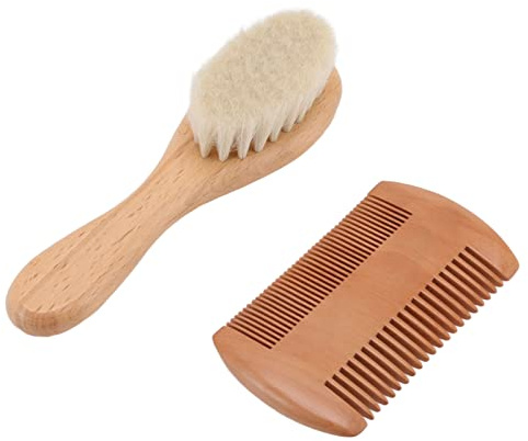 Baby Haarbürste und Kamm Set für Neugeborene und Kleinkinder, Natürliche Weiche Ziegenborsten und Holzgriff, Pflegt Babyhaare Sanft für Ein Perfektes Babyparty und Registrierungsgeschenk