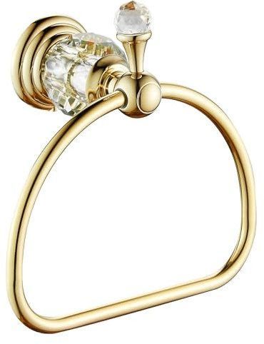 WOLIBEER Gold Towel Ring, Hand Towel Holder for Bathroom,Crystal Towel Holder, Round Hand Towel Ring Wall Mounted.