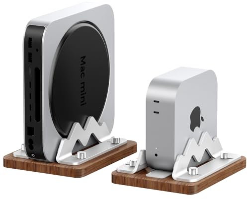 Walnut Wooden+Aluminum Alloy Dock Holder Stand for Mac mini PC Computer Host, Adjustable Slot Width (25-56mm/1-2.2 inch) ((03M) Mini PC Stand)
