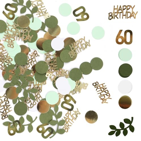 Konfetti 60 Geburtstag 400 Stück, Konfetti Geburtstag Tischdeko Konfetti HAPPY BIRTHDAY, Streudeko Geburtstag Tischdeko für 60 Geburtstag Deko Tisch, Konfetti Grün für Geburtstag Party
