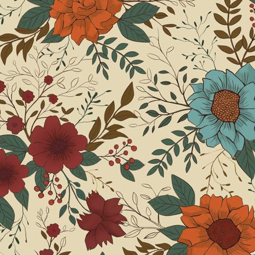 VOLEAAR Papier peint floral vintage à décoller et à coller - Papier peint en vinyle amovible - Style bohème - Pour armoire, salon, salle de bain, escalier - Jaune, rouge, bleu - 44,5 cm x 300 cm