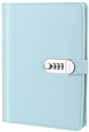 PATIKIL A5 Diary with Lock, Journal with Lock Cute Journaling Leather Notebook Journal 90 Pages Diary Binder Refillable Paper with Pen Card Slot Waterproof for Women Gifts Men, Blue