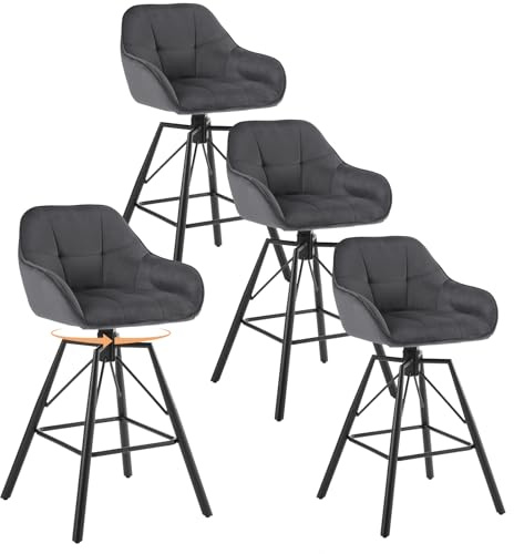 WOLTU Barhocker 4er Set, Barstuhl mit Lehne, Samt, Dunkelgrau | Bistrohocker 360°drehbar, Tresenhocker mit Fußstütze, Hocker Gepolstert, für Küche Bar Hausbar
