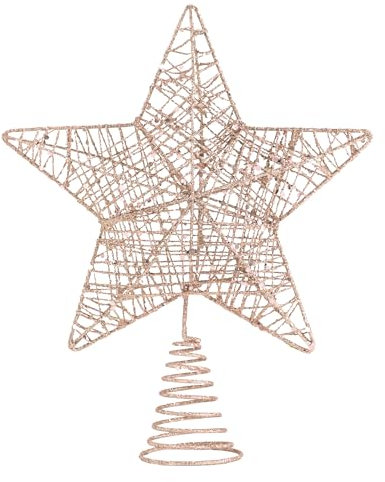 VEYLIN Christmas Tree Topper,Champagne Glittered Hollow Christmas Tree Topper Star for Christmas Tree Ornament(Champagne)