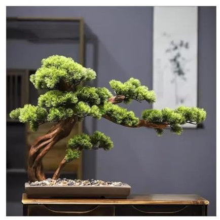 HSHTTKL Neuer künstlicher Bonsai-Baum im chinesischen Stil, immergrüne Simulationspflanze mit Topf und Kopfsteinpflaster-Kunstbaum für die Desktop-Anzeige