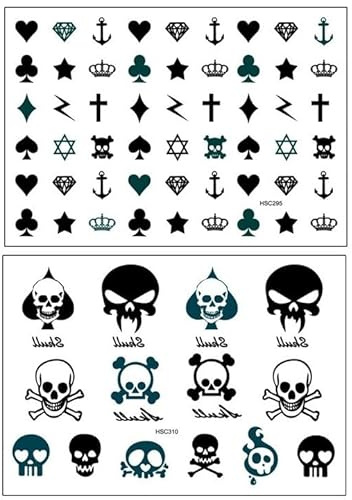2 Blätter Temporäre Kreuz Blitz Kartenspiel Totenkopf Tattoo Schädel Tattoo Skull Tattoo HSC295 310