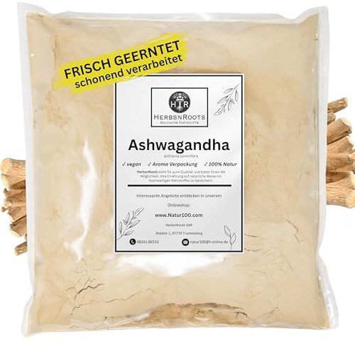 Ashwagandha Pulver 500g • Echte Ashwagandhawurzel • fein gemahlen • 100% Natur • Ayurveda • ideal zur Zugabe in Goldene Milch, Smoothies, Säfte, uvm. • HerbsnRoots