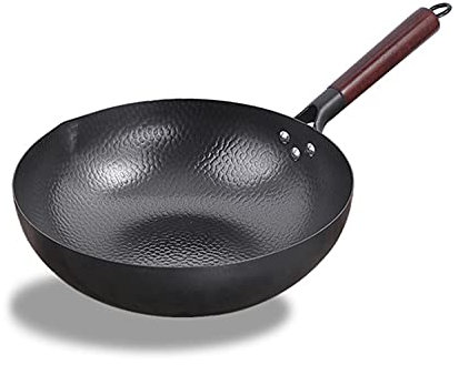 YXUANYZNB Sartén para wok de hierro fundido, antiadherente de hierro resistente, sartén china o sartén para freír, olla de cocina sin revestimiento, olla de hierro forjado a mano, utensilios de cocina