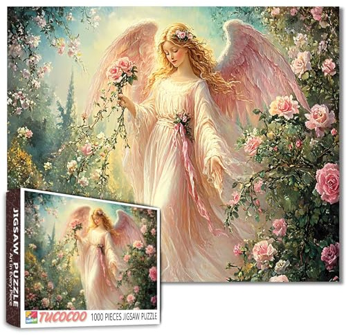 Tucocoo Puzzle Angel Garden Roses pour adultes - 1000 pièces - Puzzle romantique pour fille rêveuse - Puzzle coloré pour décoration de la maison - Puzzle familial parfait pour les soirées de jeu