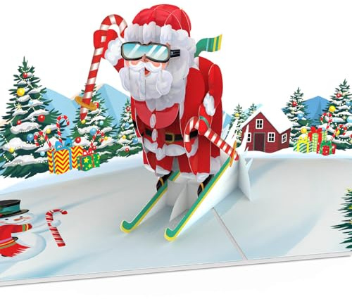 papercrush Pop-Up Karte Weihnachtsmann auf Skiern, 3D Weihnachtskarte | Reisegutschein für Skiurlaub für Männer (Ehemann, Freund, Papa), Frohe Weihnachten Karte für Skifahrer als Geldgeschenk