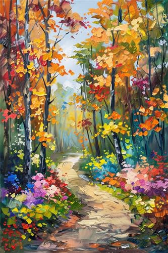 Malen Nach Zahlen Landschaft Wald Malen Nach Zahlen Kinder Anfänger, Malen-Nach-Zahlen ab 9 Jahre Mädchen Geschenke, DIY Ölgemälde Set mit Pinseln Acrylpigment Leinwan, Home Wanddeko Wohnzimme 60x80cm
