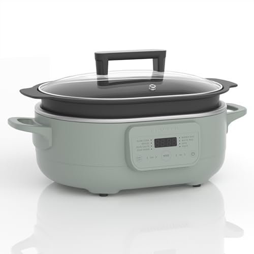 MAGNIFIQUE – Multicuiseur de 6 litres, avec cocotte 8 en 1 programmable, faitout pour pâtes, antiadhésif, passe au four jusqu'à 260 °C, olive