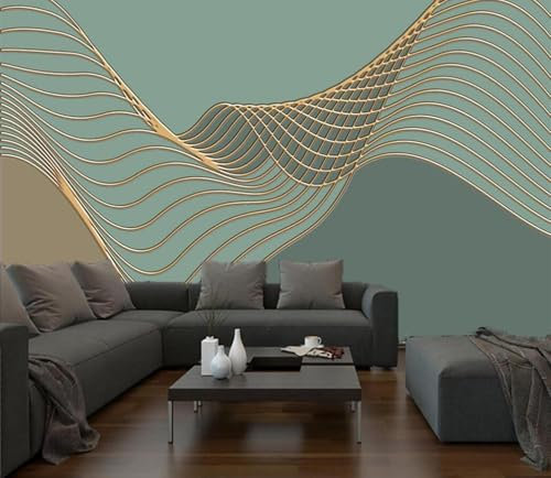 Tzxztt Minimalistische Geometrische Linien In Gold Moderne 3D Tapete Geprägte Seide Neutrale Töne Material Ideal Für Wohnzimmer Schlafzimmer-250cm×170cm