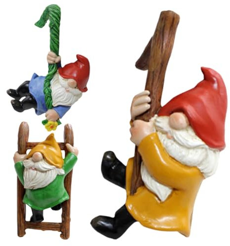 Happyyami Lot De 3 Décorations Suspendues Gnomes De Jardin en Résine pour Extérieur, Ornements Muraux Et Arbres, Figurines Nains D’Automne, Décor Féerique pour Balcon Et Terrasse