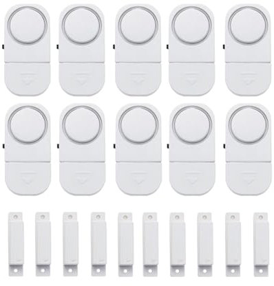 Sistema de alerta de entrada magnética, paquete de 10 sensores de alarma de puerta y ventana con sirena de 120 db, alarmas de seguridad que funcionan con pilas para el hogar y el negocio, fácil