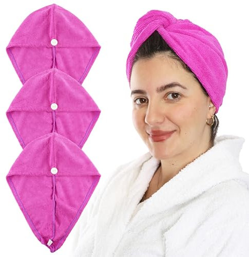 LOVETRENDS Paquete de 3 toallas de microfibra moradas para el cabello, 65 x 25 cm, suaves, antiarrugas, súper absorbentes y de secado rápido, perfectas para cabello húmedo, largo, grueso o rizado,