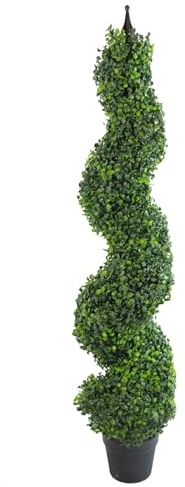 120cm (4ft) Tall Artificial Boxwood Tower Tree Topiary Spiral Metal Top
