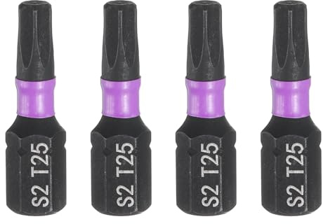 QUARKZMAN 4pcs T25 Embout de Tournevis Torx 1/4 Tige Hexagonale 25mm/1 Longueur Magnétique Étoile 6 Pans Acier S2 Forets de Tournevis et de Perceuse Électrique de Qualité Industrielle