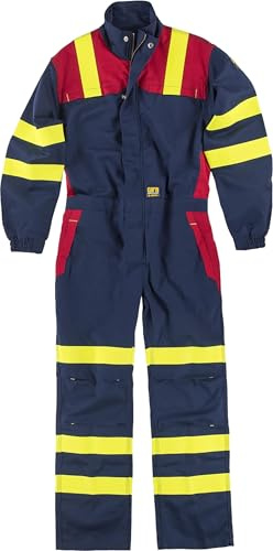 WORKTEAM C5099 Buzo o Mono Ignífugo Combinado, Antiestático con protección para Soldadura y Arco Eléctrico, Visibilidad Realzada, Cintas Fluorescentes Amarillas y Triple Costura. Unisex Azul M