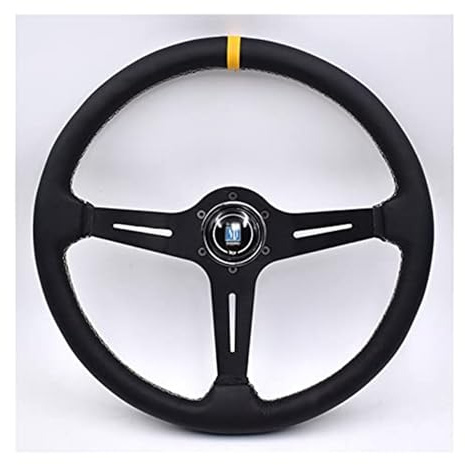 Volante Deportivo Volante 380 mm / 15 Pulgadas Coche de Volante de Deriva de Cuero Real Cubierta Volante Coche(Black)