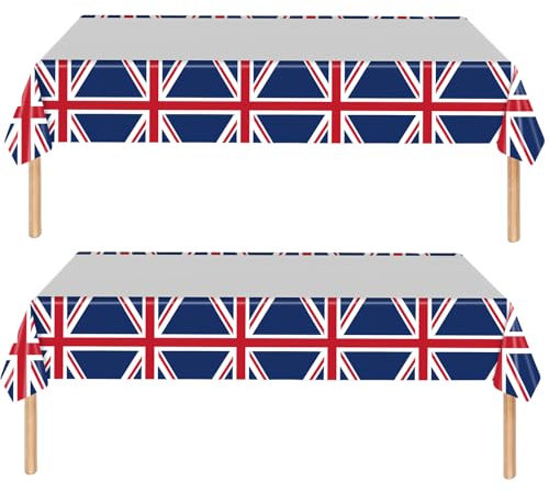 130*220cm Union Jack Table Cloth UK British Flag Tablecloths Plastic Tablecover,2Pcs Great Britain Tablecloth Party for 2025 VJ Day 80th Anniversary Table Decorations,Royal Union Jack Party Supplies