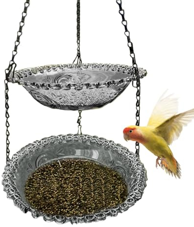 Baño para pájaros, cuenco de agua para pájaros pequeño, accesorio de jaula ligero, diseño de doble capa para interiores, exteriores, patio de jardín, terraza, pabellón de patio, enrejado, 9.25 x 9.25