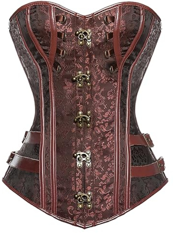 KUOSE Women's Faux leather Gothic Steampunk Basque Bustier Shapewear Spiral Steel Boned Corset Top