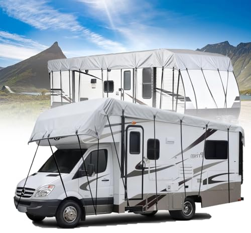 Copertura per Camper, 7,5 x 3 m / 295,27 x 118,11 pollici Tessuto Oxford 210D Telone Protezione del Tetto per Roulotte Antivento Antipioggia Impermeabile Telo Copri Rimorchi