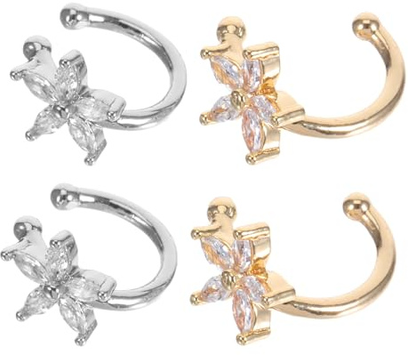 COLLBATH 2 Par Blomstrande Rhinestone Öroncuffar i Koppar med Zirkon Genomträngande Öronklämmor för Kvinnor och Tonåringar Elegant och Bekväm Smycke för Födelsedag och Nyår