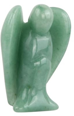 Tinsellns 39mm Estatua de Ángel de la Guarda de Piedra Preciosa, Verde Estatuilla de Cristal, Talismán de Energía y Amuleto de la Suerte Ornamento para Escritorio Decoración
