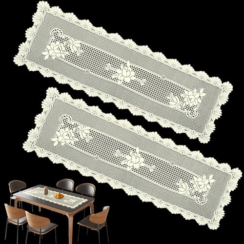 Nexlynk 2 Pack Lace Crochet Table Runner 125 x 40 cm Beige Vintage Lace Table Runner Boho Dining Table Decor Crochet Tablecloth Runner for Wedding Party Home Decoration