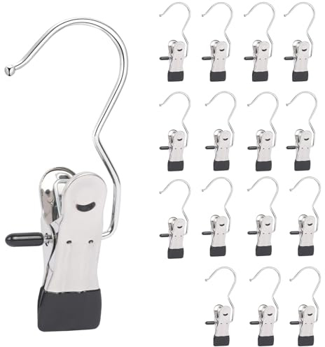 15PCS Clothes Single Hanger Clip, Stainless Steel Clothes Pegs, Metal Hangers Clips, 360° Rotatable Hanging Hold Clips for Coat Hats Towels Socks Pants (15)