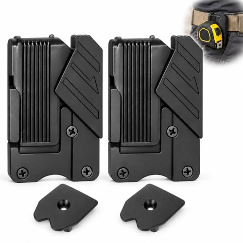 2 Pack Tape Measure Holder - Universal Tape Measure Belt Clip, Quick-Draw Quick-Lock Low-Profile Measuring Tape Holder for Pouch Pocket & Tradesman (Electrician/Carpenter/Plumber)