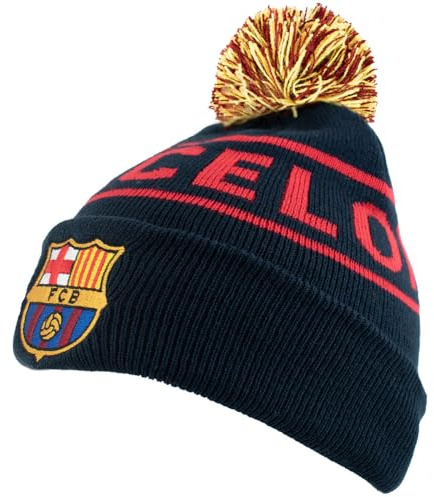 Hy-Pro Officially Licensed Barcelona Bobble Hat - for Winter with Traditional Pom-Pom Design - Fan Bobble Hat for Men and Women, Blue with Logo