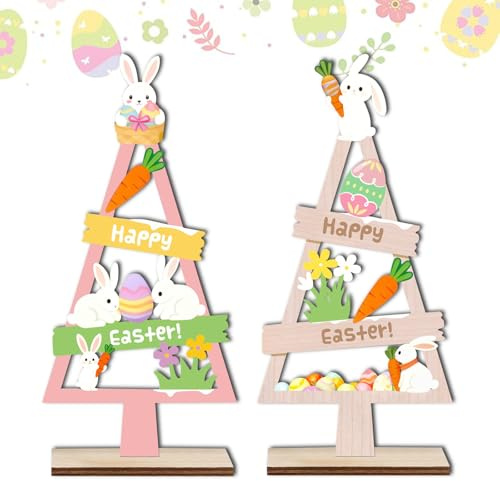 KASESSS 2 Pezzi Decorazioni da Tavola Pasquali in Legno, Pasqua Decorazioni, Decorazione Pasquale da Tavolo per la Casa Uovo di Pasqua Coniglio, Ornamenti di Pasquas per Tabelle Finestre Feste