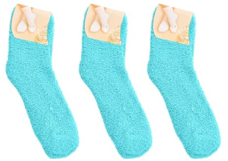 Fluffiga, mysiga tofflor strumpor för kvinnor, varma, mjuka vinter-plysch-sovstrumpor gula strumpor ränder, blå, one size