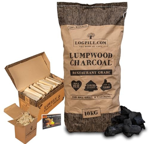 Logpile - BBQ Starter Kit | contains 10kg Premium Smokeless Coal for Barbecue, 3kg Kiln Dried Kindling, Matches & Firelighters | Smokers & Pizza Oven, Long-Burning Fuel, Perfect for Outdoor Cooking