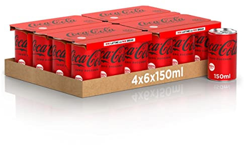 Coca-Cola Zero Zuccheri – 24 Lattine da 150 ml, Tutto il Gusto della Formula Coca-Cola Senza Calorie, Coca-Cola Mini Lattine, Lattina 100% riciclabile, Bevanda Analcolica con Edulcoranti
